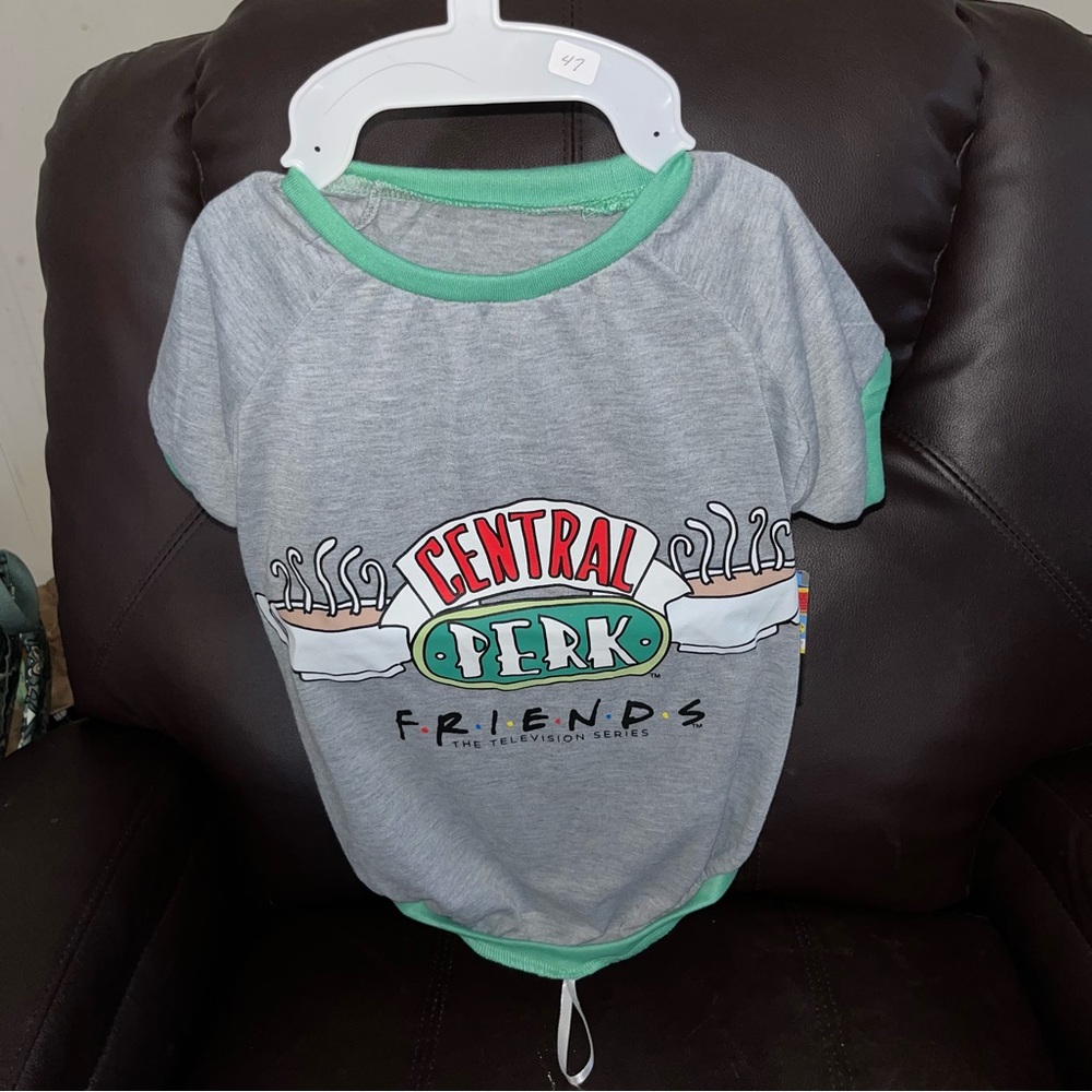 Friends TV Show Central Perk Coffee Gray Green Dog Shirt NWT Size Large HTF RARE